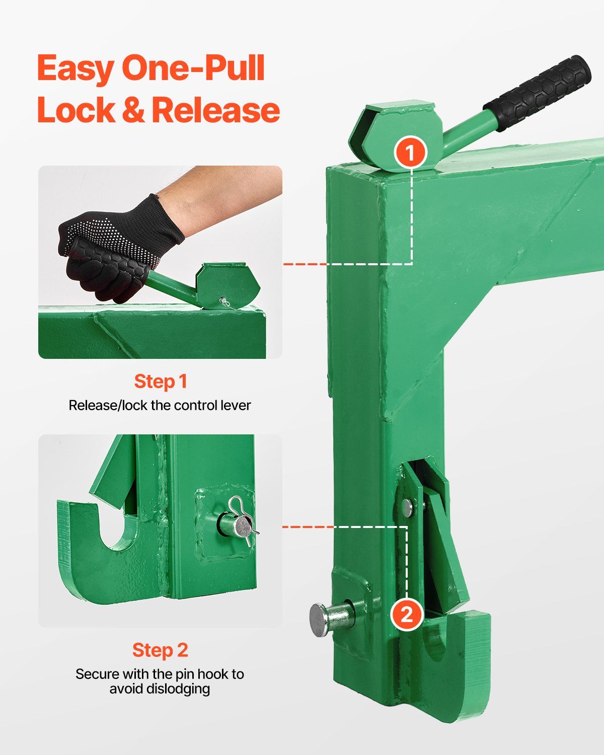 3-Point Quick Hitch with 2 in Receiver, 3000 Lbs Lift Capacity, 3-Pt Hitch with 5 Level Adjustable Bolt, Adaptation to Category 1 & 2 Tractor, Heavy Duty 3 Point Attachments, Green - Image 3