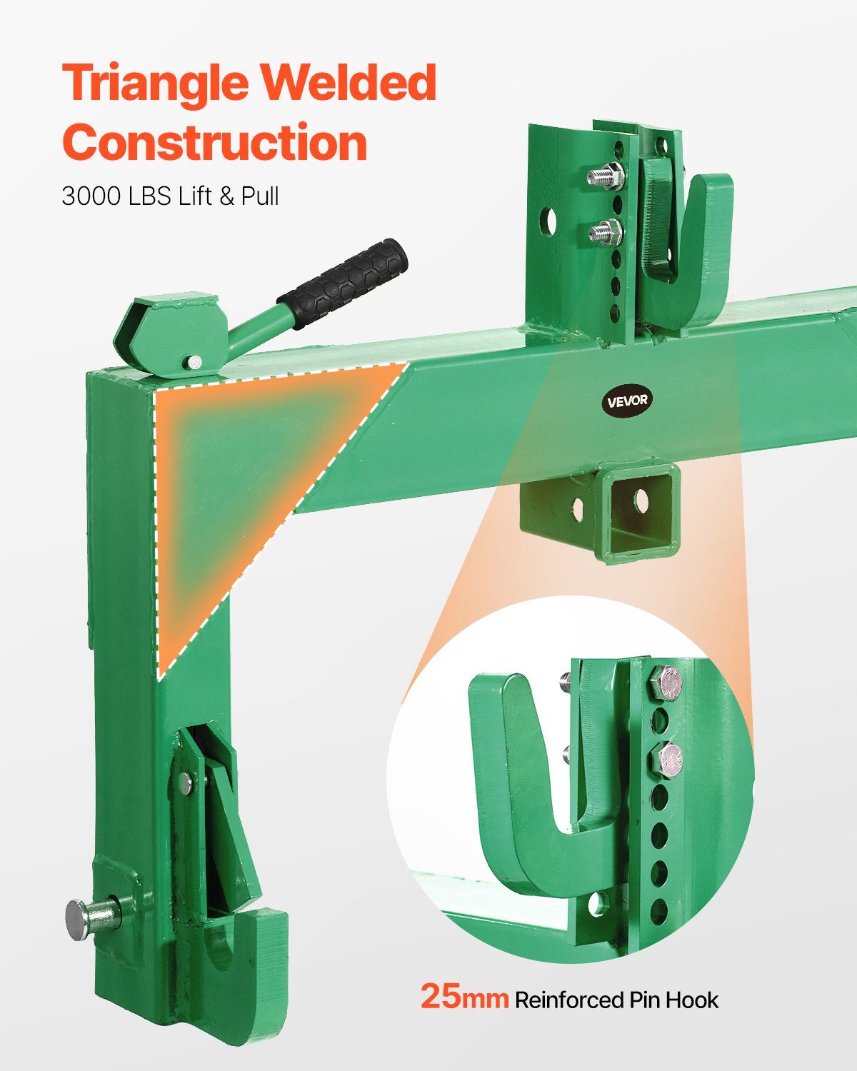 3-Point Quick Hitch with 2 in Receiver, 3000 Lbs Lift Capacity, 3-Pt Hitch with 5 Level Adjustable Bolt, Adaptation to Category 1 & 2 Tractor, Heavy Duty 3 Point Attachments, Green - Image 4