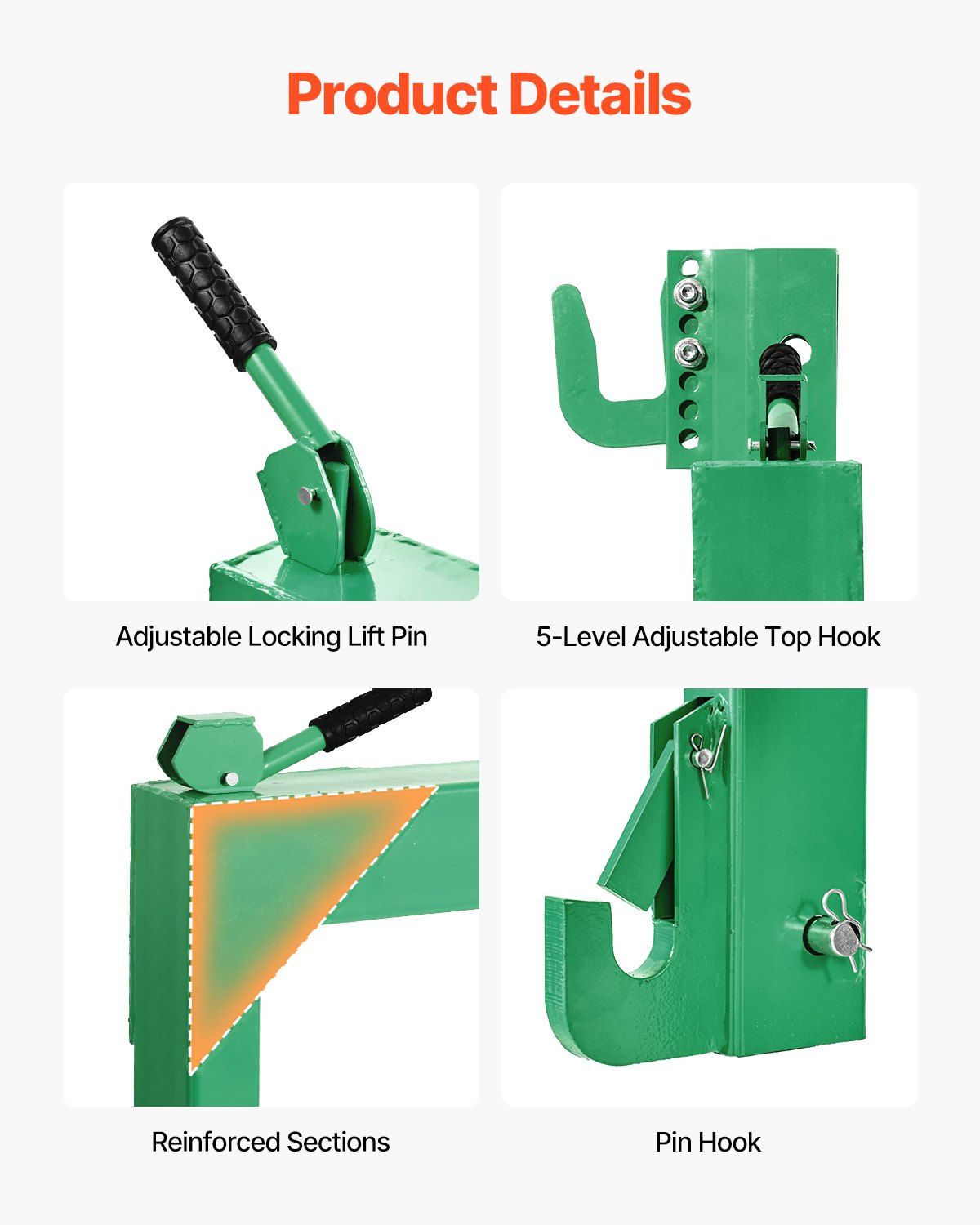 3-Point Quick Hitch with 2 in Receiver, 3000 Lbs Lift Capacity, 3-Pt Hitch with 5 Level Adjustable Bolt, Adaptation to Category 1 & 2 Tractor, Heavy Duty 3 Point Attachments, Green - Image 5