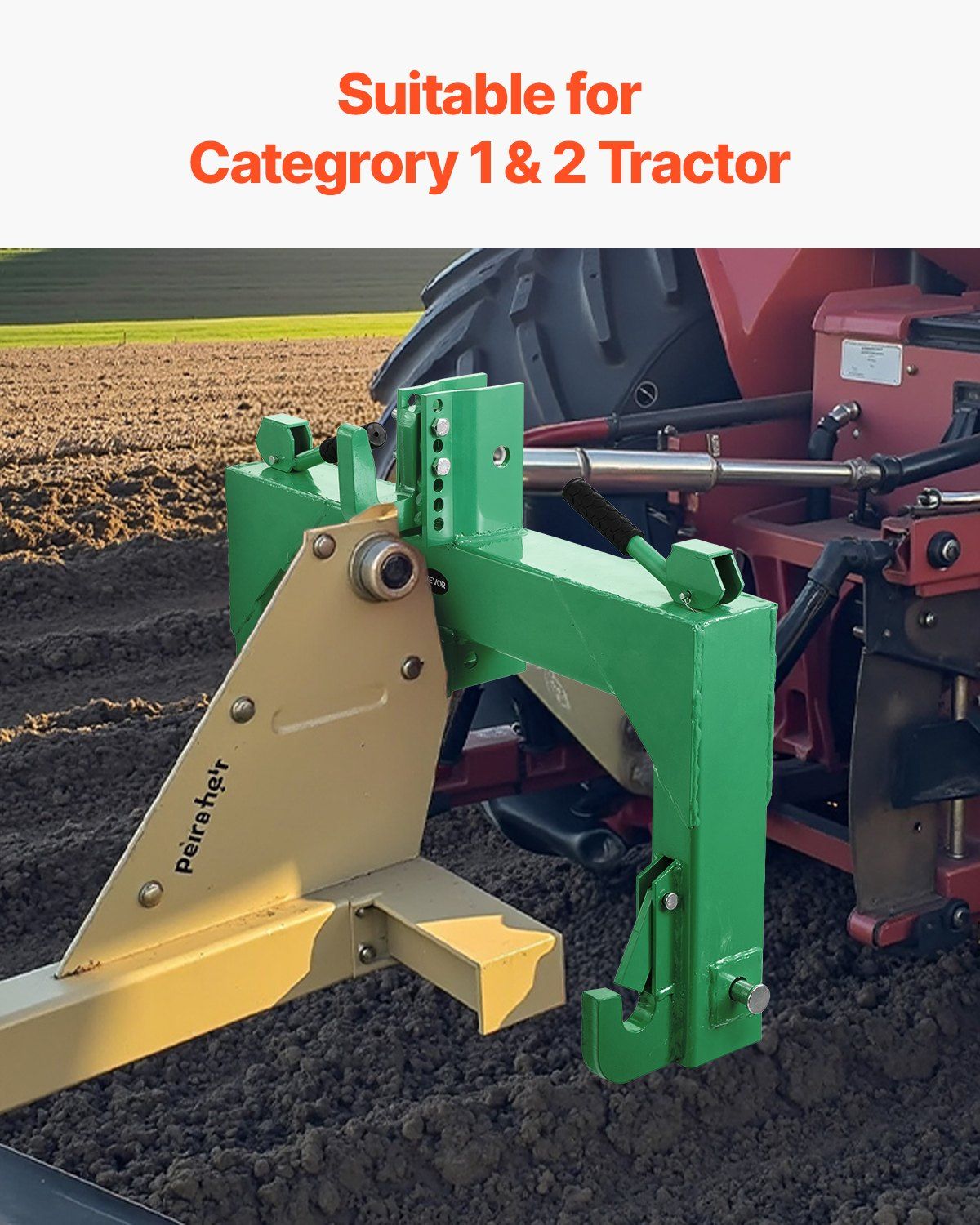 3-Point Quick Hitch with 2 in Receiver, 3000 Lbs Lift Capacity, 3-Pt Hitch with 5 Level Adjustable Bolt, Adaptation to Category 1 & 2 Tractor, Heavy Duty 3 Point Attachments, Green - Image 6