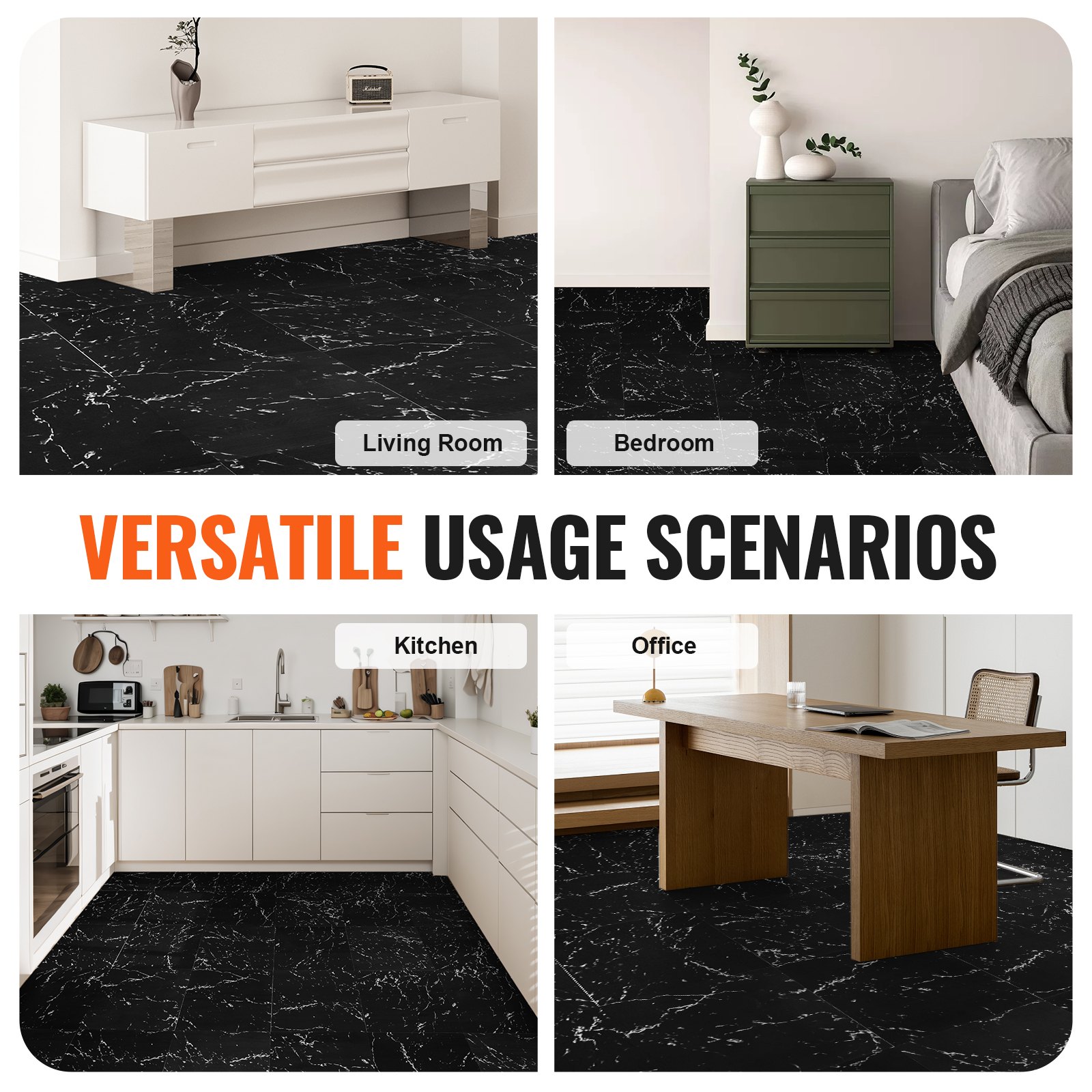 Self Adhesive Vinyl Floor Tiles 12 x 12 inch, 50 Tiles 1.5mm Thick Peel & Stick, Black Marble Texture DIY Flooring for Kitchen, Dining Room, Bedrooms & Bathrooms, Easy for Home Decor - Image 6