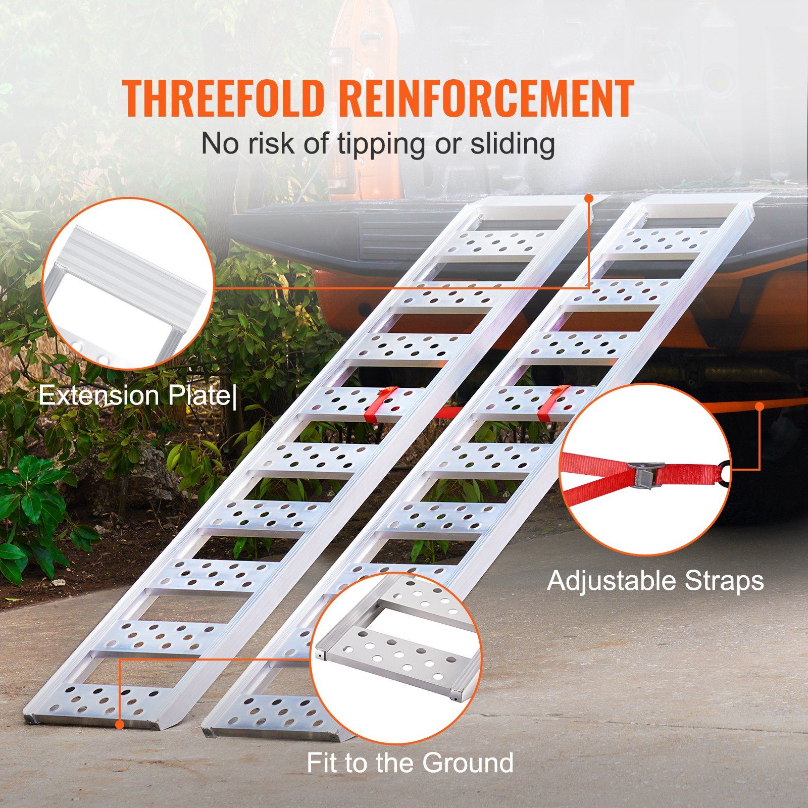 Aluminum Ramps, 1250lbs, Straight Ramp with Treads and Load Straps, Portable Loading Ramp for Motorcycles, ATVs, Trucks, Lawn Mower, Dirt Bike, Garden Tractor, 78