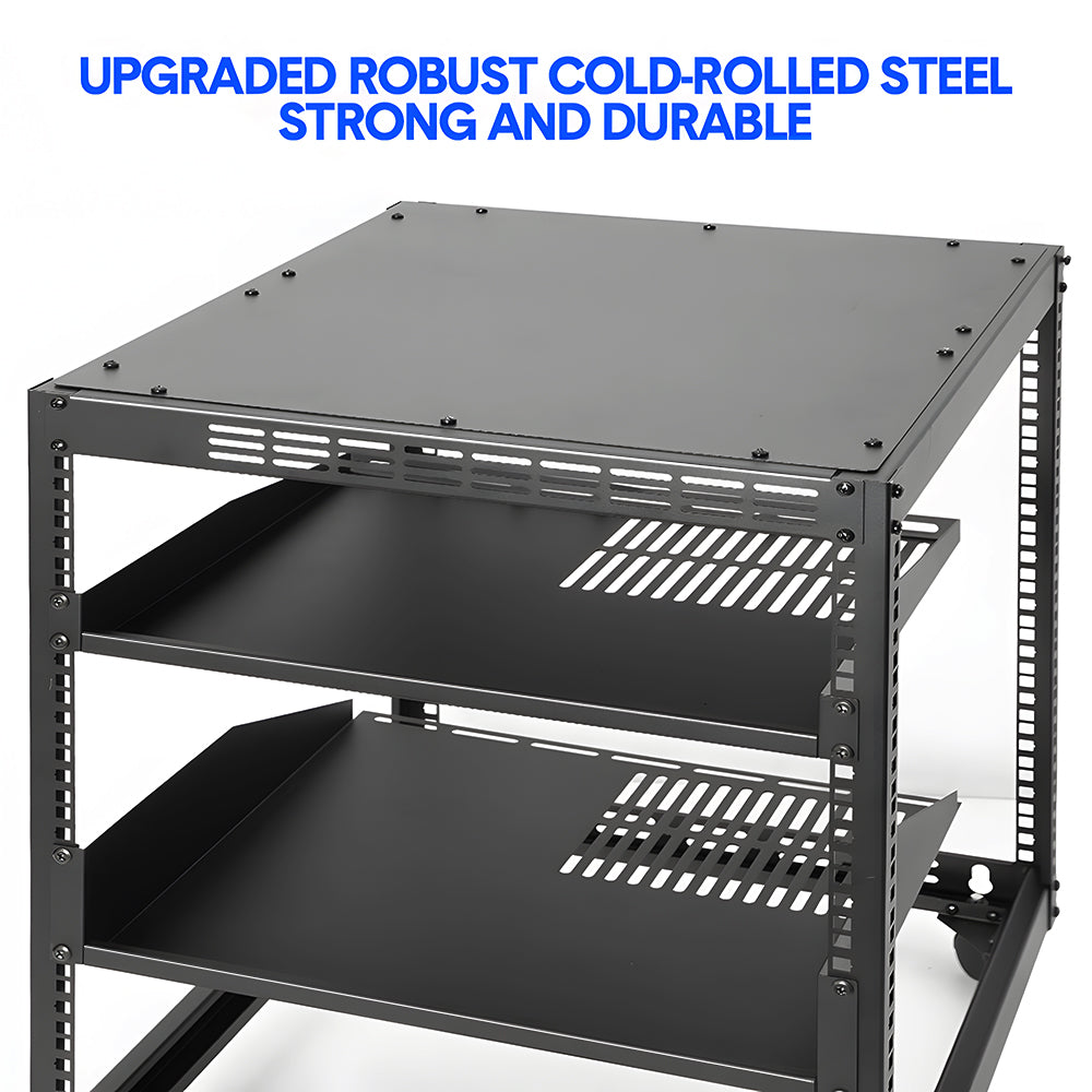 Alston 12U Open Frame Server Rack Hifi Device Rack with Vented Shelves Heavy Duty 4-Post AV/IT Network Rack Free Standing with Lockable Casters - Image 6
