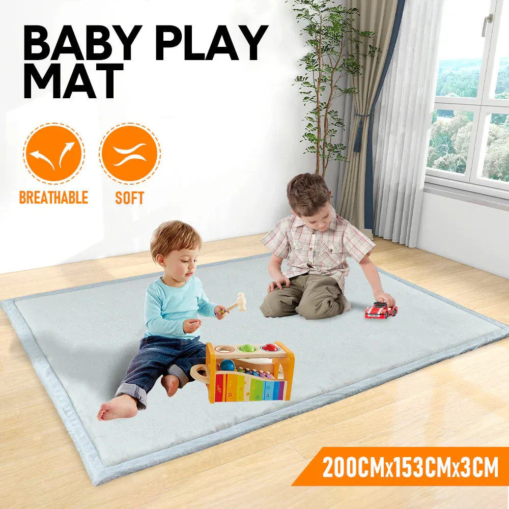 Tatami Memory Foam Mat Baby Playmat Coral Velvet Relaxing Pad Crawling Non Slip Home Thick Carpet Play Area 150x200x3cm for Nursery Baby Toddler Gray - Image 2