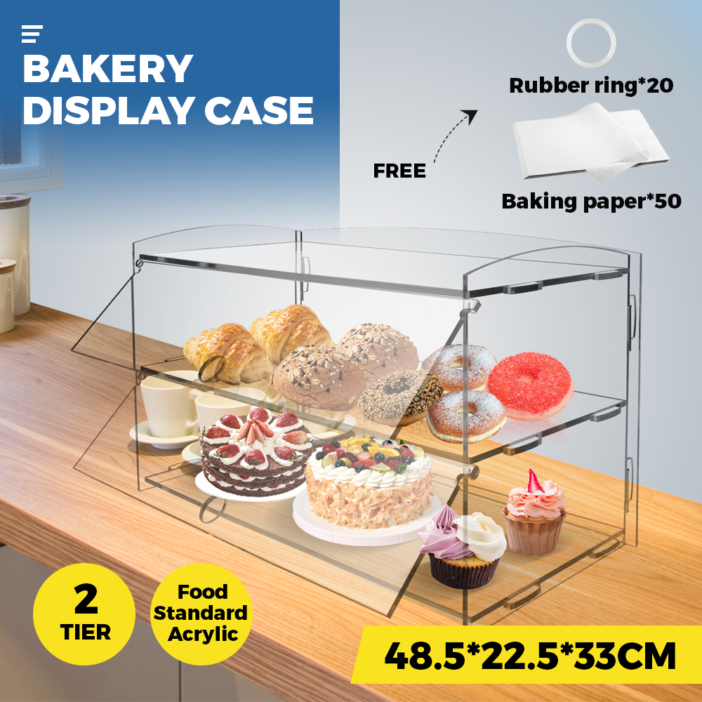 Alston 2-Tier Bakery Display Case Cabinet Pastry Acrylic Cupcake Donuts Cake Pastry Clear Display Cabinet Shelf Transparent Showcase 225x485x330mm - Image 2
