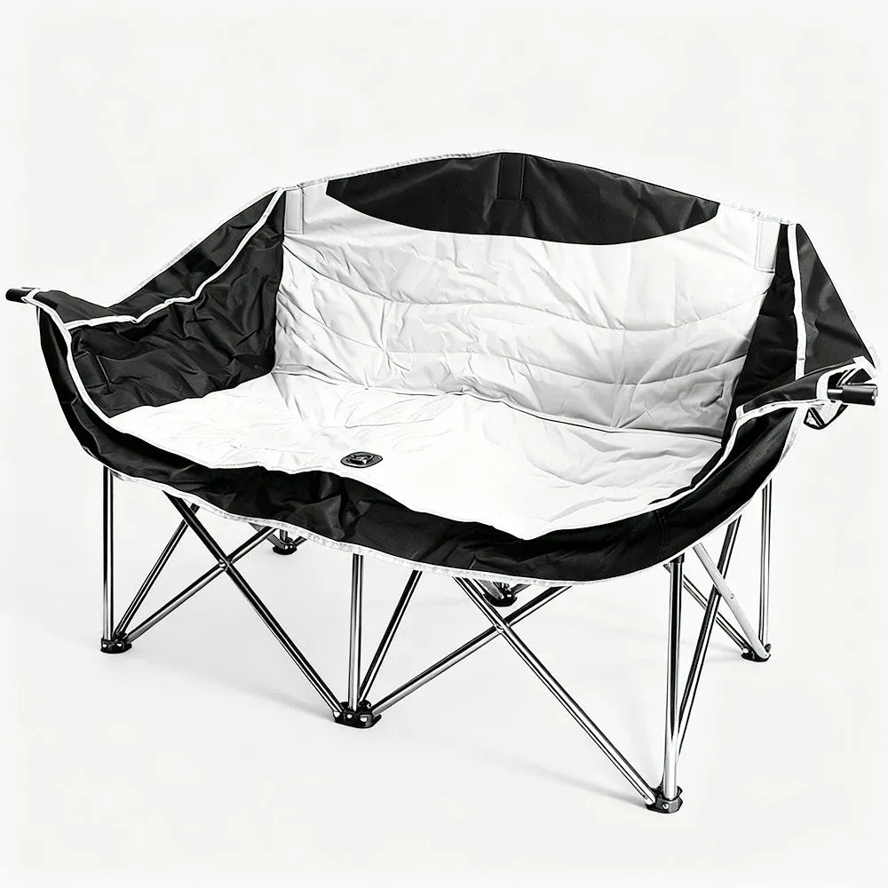 Double Camping Chairs Outdoor Lawn Camping Couch Heavy Duty Folding Chairs Strong Loading Capacity Metal Frame Oxford Fabric with Armrests and Cup Holders - Image 1
