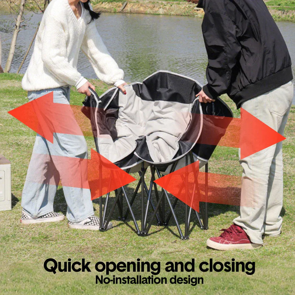 Double Camping Chairs Outdoor Lawn Camping Couch Heavy Duty Folding Chairs Strong Loading Capacity Metal Frame Oxford Fabric with Armrests and Cup Holders - Image 5