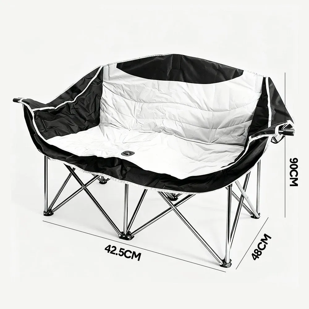 Double Camping Chairs Outdoor Lawn Camping Couch Heavy Duty Folding Chairs Strong Loading Capacity Metal Frame Oxford Fabric with Armrests and Cup Holders - Image 7