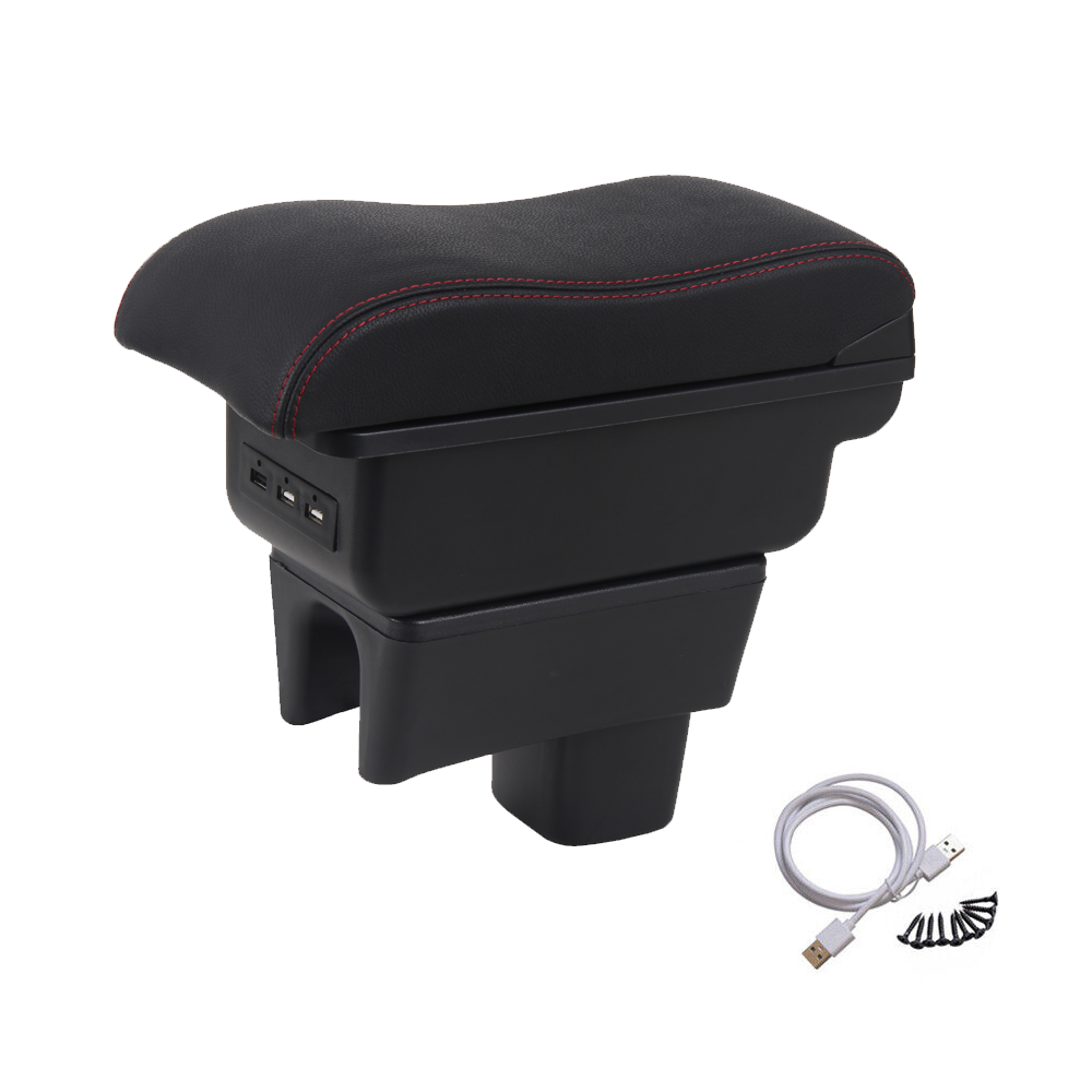 Suzuki Swift 2005-2021 Center Central Storage Car Console Seat Armrest Box Durable ABS Armrest Box Replacement Double Layer Black With USB Cable - Image 1