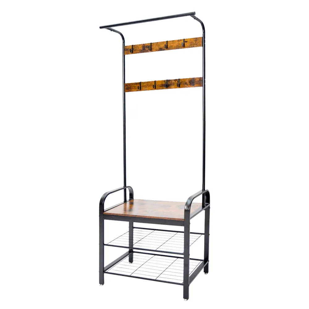 4-In-1 Coat Rack Large Capacity Freestanding Hall Tree 183 High Entryway Bench with 8 Detachable Hooks Hanging Rod and 2-Tier Shoe Storage Rustic Brown - Image 1