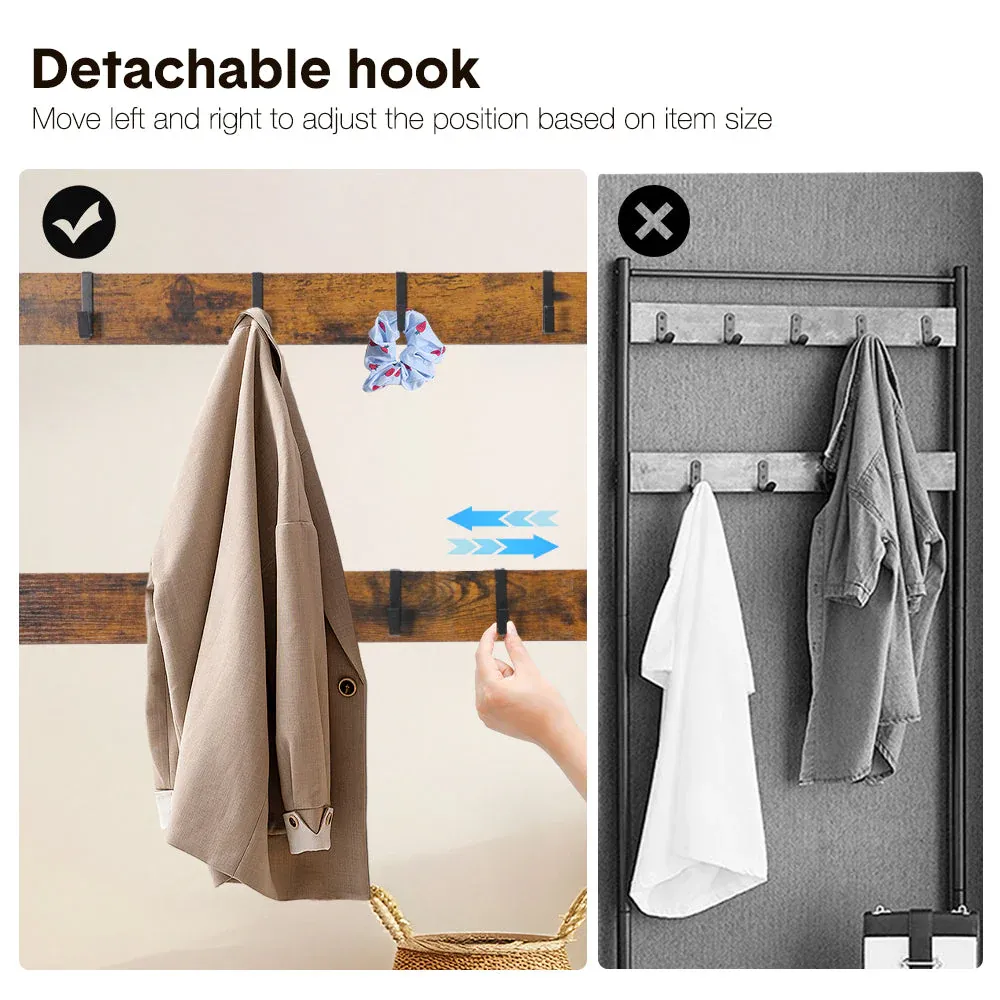 4-In-1 Coat Rack Large Capacity Freestanding Hall Tree 183 High Entryway Bench with 8 Detachable Hooks Hanging Rod and 2-Tier Shoe Storage Rustic Brown - Image 7