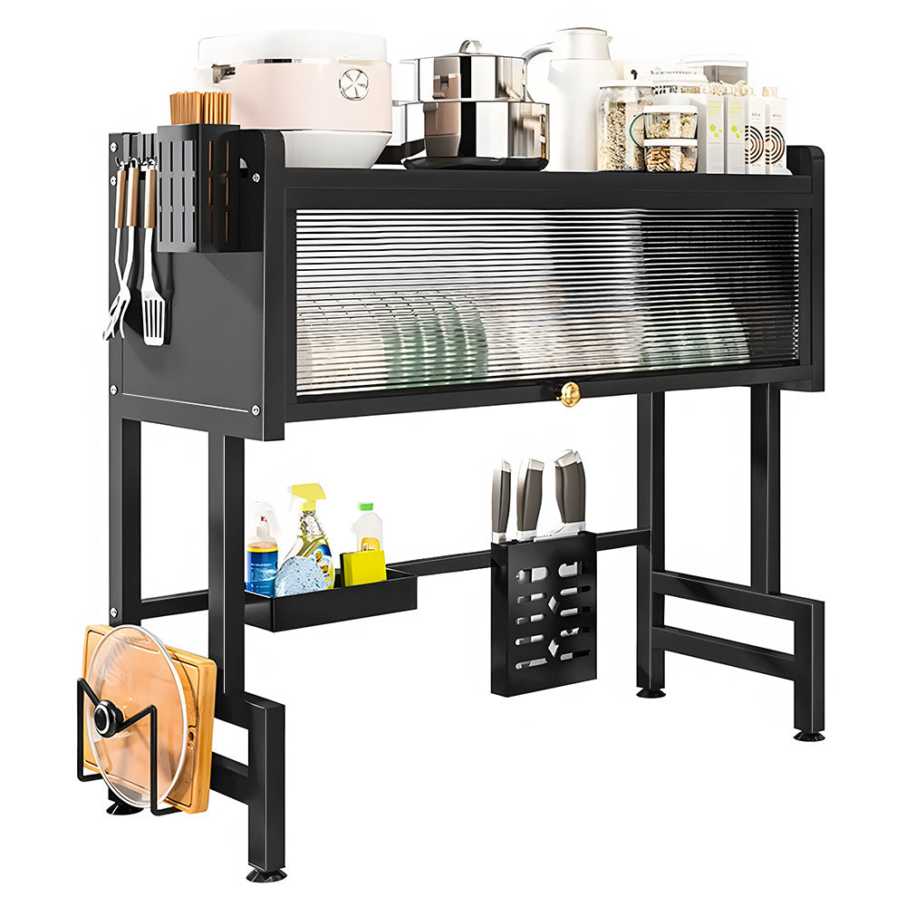 Over The Sink Dish Drying Rack Carbon Steel Dish Drainer Drying Rack 85cm Long Sink Caddy with Door and Multiple Utensils Holders Large Capacity - Image 1