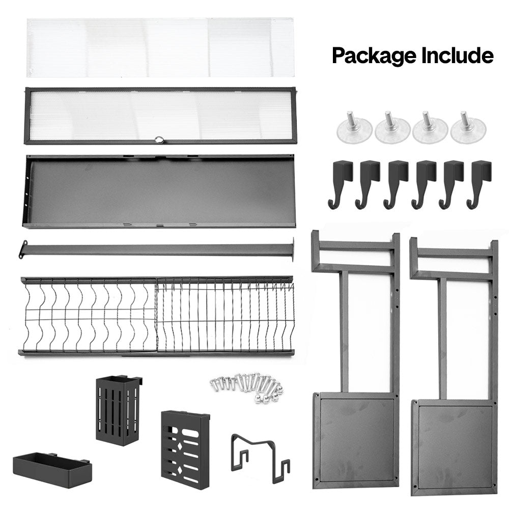 Over The Sink Dish Drying Rack Carbon Steel Dish Drainer Drying Rack 85cm Long Sink Caddy with Door and Multiple Utensils Holders Large Capacity - Image 6
