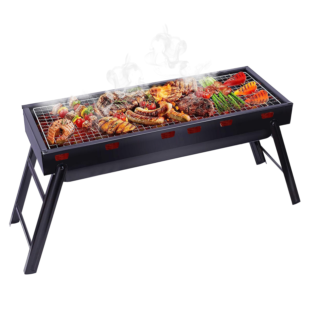Charcoal BBQ Grill Folding Portable Camping Barbecue Grill Lightweight for Outdoor GrillingCamping Hiking Picnics Tailgating Backpack Party 60x22x37cm - Image 1