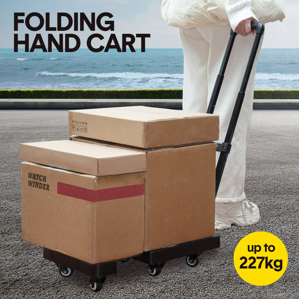 6-Wheel Folding Hand Truck Heavy Duty 227kg Capacity Collapsible Trolley with Elastic Strap Triple-Axle All-Terrain Design Moving RV Camping Warehouse - Image 2
