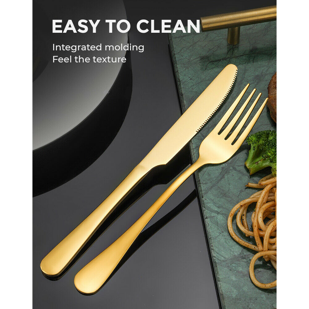 Gold Cutlery Set Kitchen Stainless Steel Fork Knife Spoon Flatware Cutlery Gift For Party Restaurant Dishwasher Safe 24pcs with Carry Box - Image 7