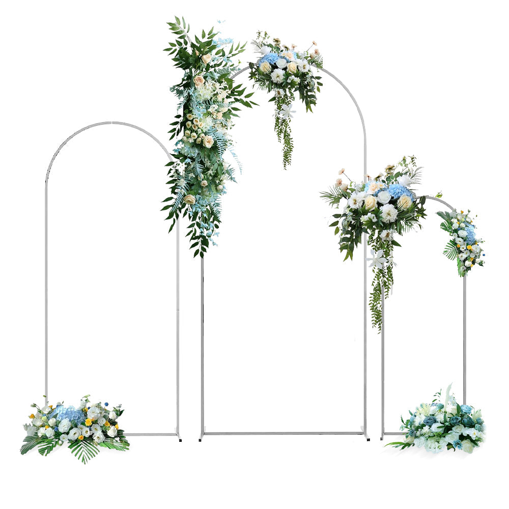 Metal Arch Backdrop White Stand Wedding Arch Stand Set of 3 (6FT/5FT/4FT) Square Arched Frame for Outdoor Birthday Party Ceremony - Image 1