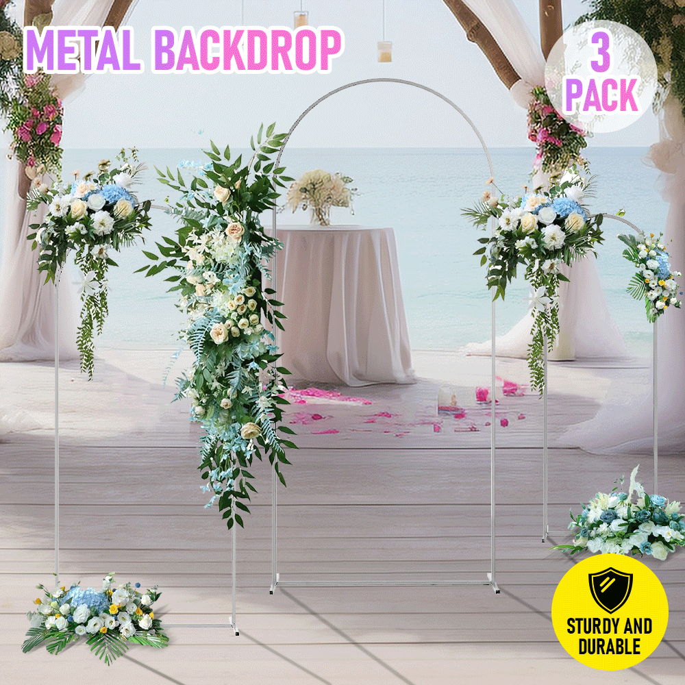 Metal Arch Backdrop White Stand Wedding Arch Stand Set of 3 (6FT/5FT/4FT) Square Arched Frame for Outdoor Birthday Party Ceremony - Image 3