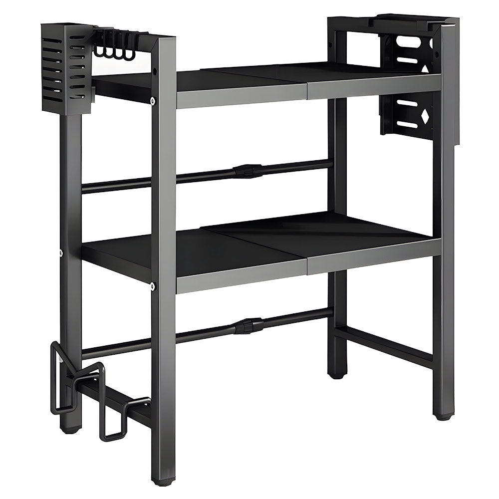 3-Tier Microwave Stand Oven Rack Height Adjustable and Extendable Stainless Steel Kitchen Storage Shelf With 6 Hook Over the Kitchen Counter Max Load 75Kgs - Image 1