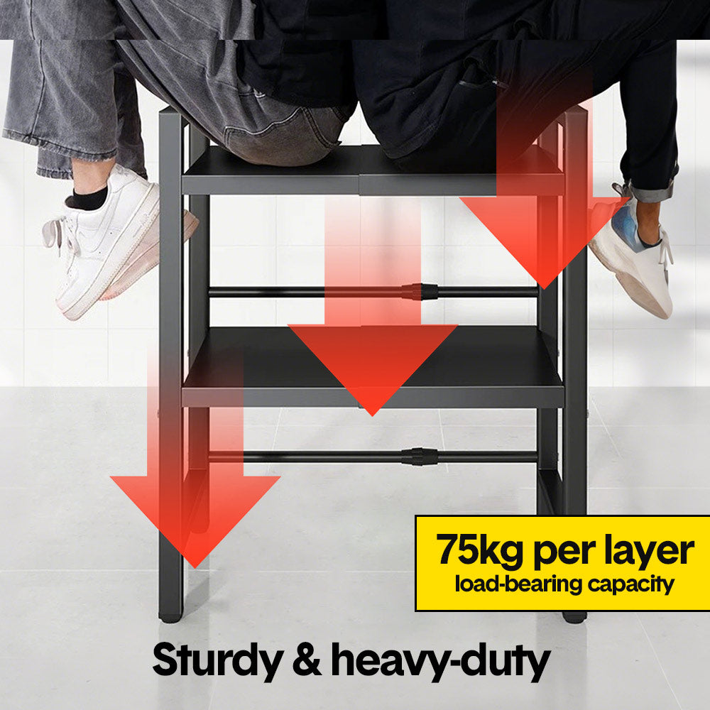3-Tier Microwave Stand Oven Rack Height Adjustable and Extendable Stainless Steel Kitchen Storage Shelf With 6 Hook Over the Kitchen Counter Max Load 75Kgs - Image 4