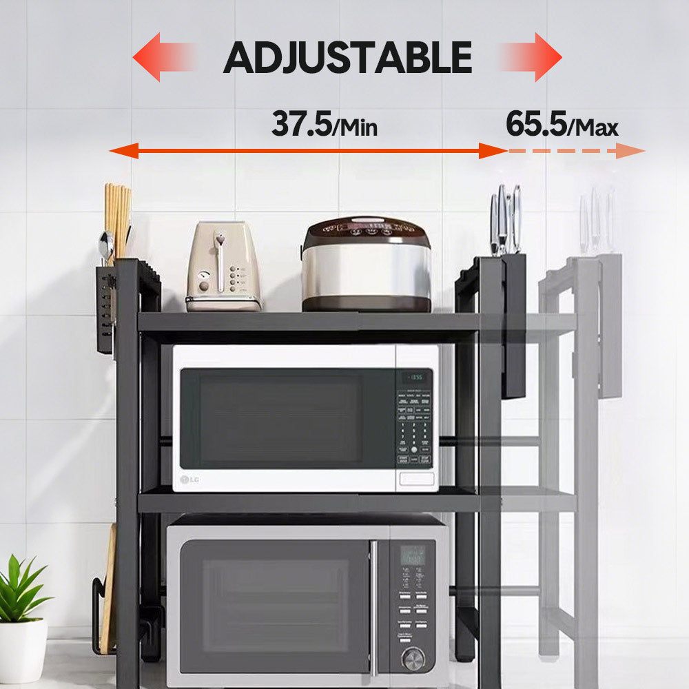 3-Tier Microwave Stand Oven Rack Height Adjustable and Extendable Stainless Steel Kitchen Storage Shelf With 6 Hook Over the Kitchen Counter Max Load 75Kgs - Image 6