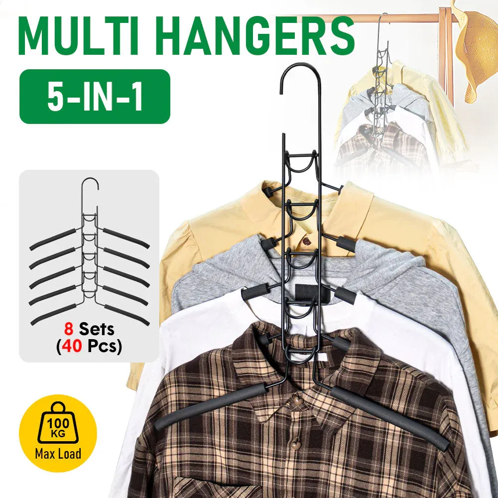 8 Sets Magic Clothes Hangers Detachable 5-in-1 Multilayer Carbon Steel Coat Hanger with Anti-Slip Foam Sleeves Space Saving for Wardrobe Closet Storage - Image 2