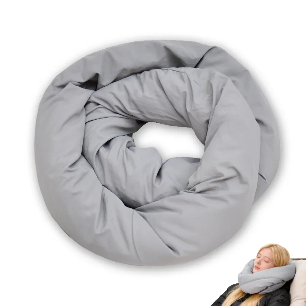2Pcs Travel Pillow Wrap Comfort Adjustable Neck Support Pillow Scarf for Airplane Travel Sleep Nap Machine Washable and Portable Soft Neck Pillow Grey - Image 1