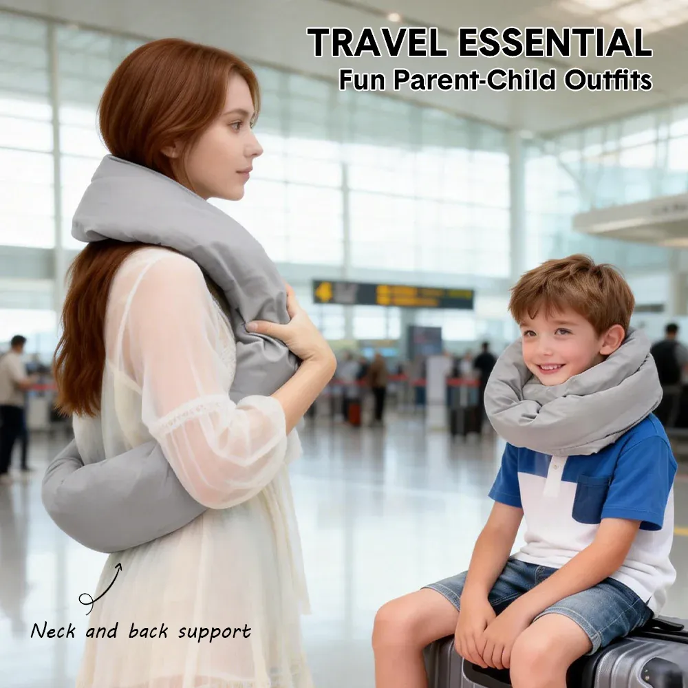 2Pcs Travel Pillow Wrap Comfort Adjustable Neck Support Pillow Scarf for Airplane Travel Sleep Nap Machine Washable and Portable Soft Neck Pillow Grey - Image 2