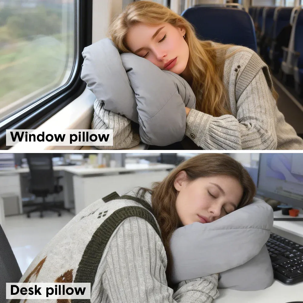 2Pcs Travel Pillow Wrap Comfort Adjustable Neck Support Pillow Scarf for Airplane Travel Sleep Nap Machine Washable and Portable Soft Neck Pillow Grey - Image 3