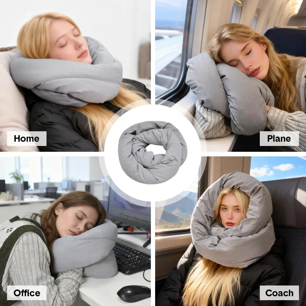 2Pcs Travel Pillow Wrap Comfort Adjustable Neck Support Pillow Scarf for Airplane Travel Sleep Nap Machine Washable and Portable Soft Neck Pillow Grey - Image 6