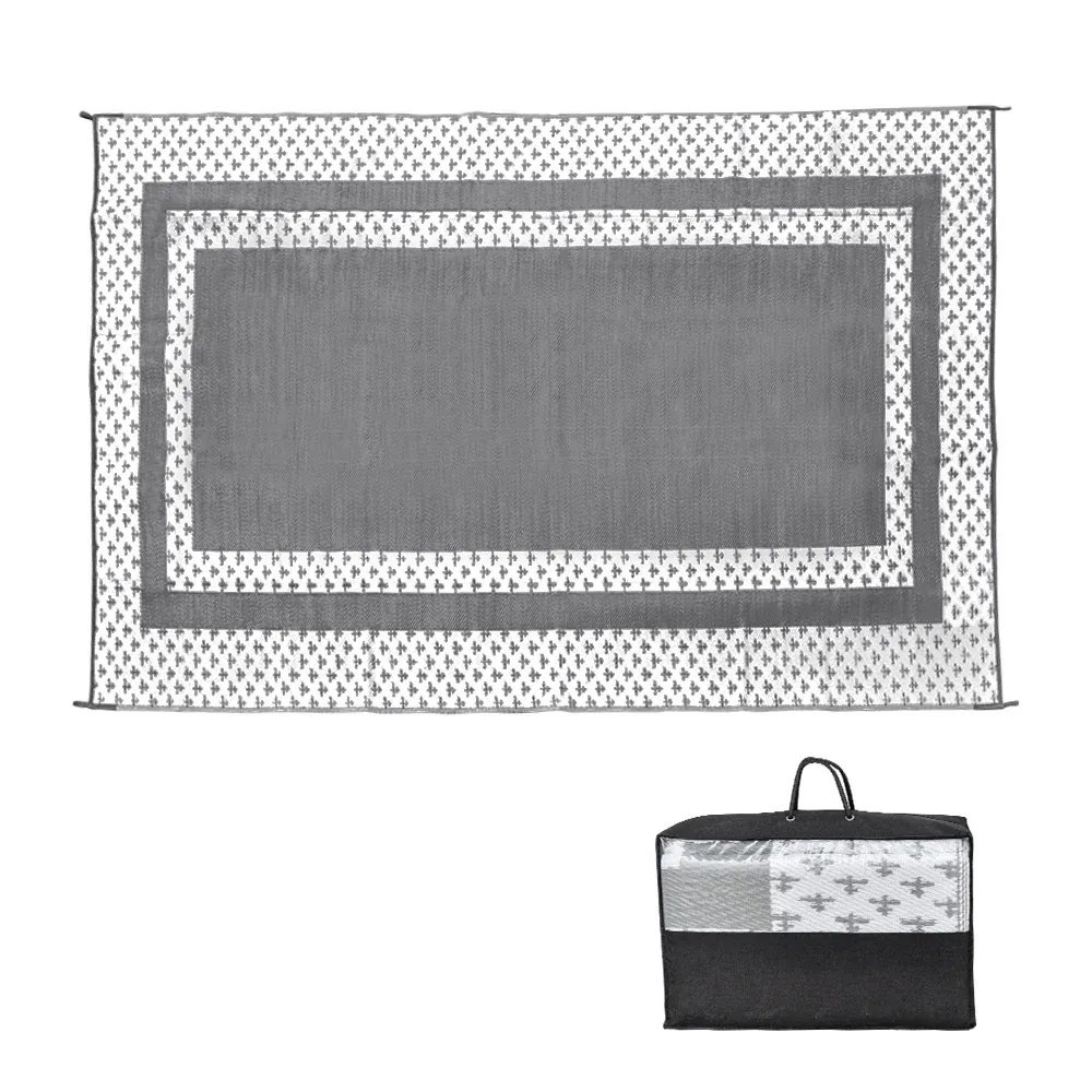 Large Outdoor Rug 275x365cm Weatherproof Plastic Weave Mat Washable Outside Solid Carpet Easy Care for Patio Deck Backyard Garden RV Camping Silver Grey - Image 1
