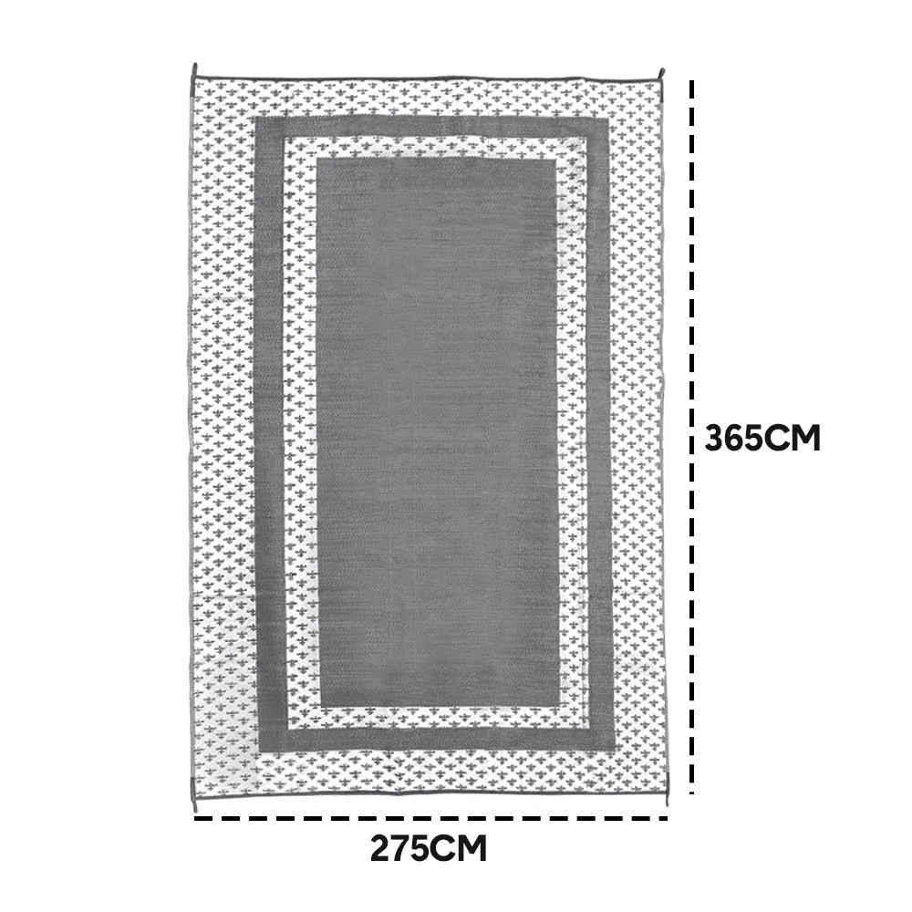 Large Outdoor Rug 275x365cm Weatherproof Plastic Weave Mat Washable Outside Solid Carpet Easy Care for Patio Deck Backyard Garden RV Camping Silver Grey - Image 7