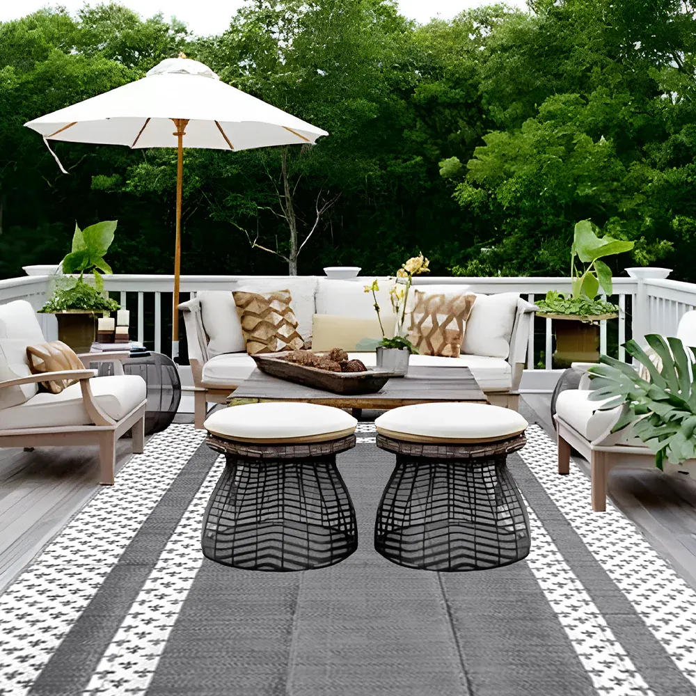 Large Outdoor Rug 275x365cm Weatherproof Plastic Weave Mat Washable Outside Solid Carpet Easy Care for Patio Deck Backyard Garden RV Camping Silver Grey - Image 8