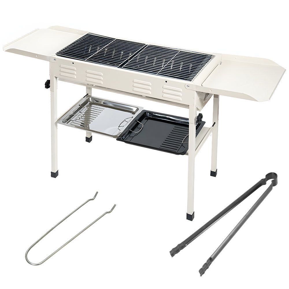 Portable Large Barbecue Charcoal Grill Stove Foldable Kebab Stainless Steel BBQ Grill With 2 Grill Nets 2 Enamel Baking Pans And Tong Outdoor Camping Patio - Image 1