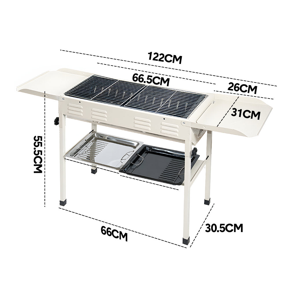 Portable Large Barbecue Charcoal Grill Stove Foldable Kebab Stainless Steel BBQ Grill With 2 Grill Nets 2 Enamel Baking Pans And Tong Outdoor Camping Patio - Image 7