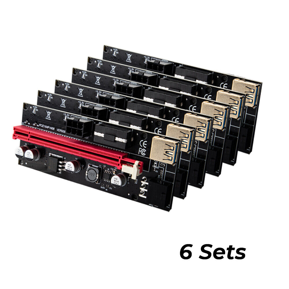 PCIe 1X-16X Riser Extender Kit for Aussie Crypto Miners Gold-Plated Zero Signal Loss 6-Pack Mining Rig with 60cm USB3 Cables Fixed Buckle Stable Power - Image 1