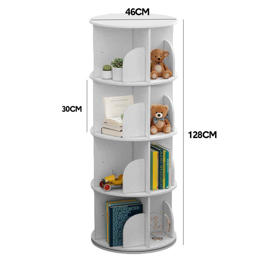 4 Tier Rotating Bookshelf PVC Freestanding Corner Rack Bookcase Multifunctional Spinning 360 Storage Shelf Organizer for Home Office Space-Saving White - Image 7