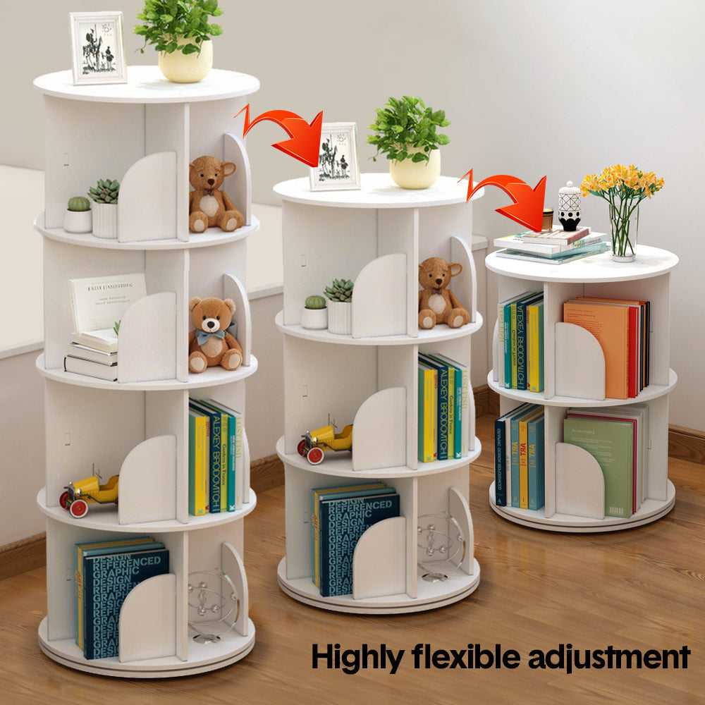 4 Tier Rotating Bookshelf PVC Freestanding Corner Rack Bookcase Multifunctional Spinning 360 Storage Shelf Organizer for Home Office Space-Saving White - Image 8