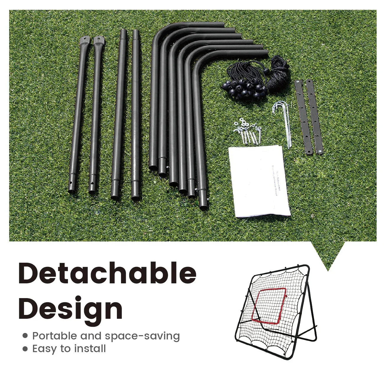 1m Football Rebounder Net Soccer Training Kickback Target Bounce Wall Detachable Metal Frame and PE Net For Passing Shooting Practice Sports Skills Trainer - Image 3