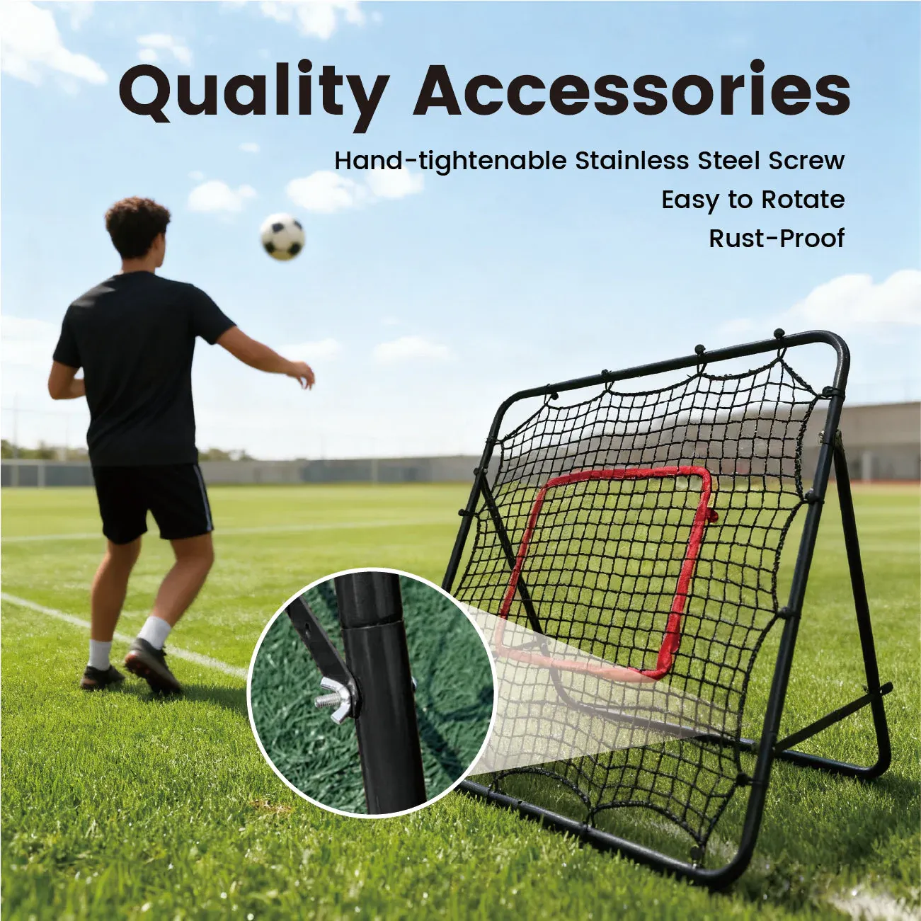 1m Football Rebounder Net Soccer Training Kickback Target Bounce Wall Detachable Metal Frame and PE Net For Passing Shooting Practice Sports Skills Trainer - Image 8