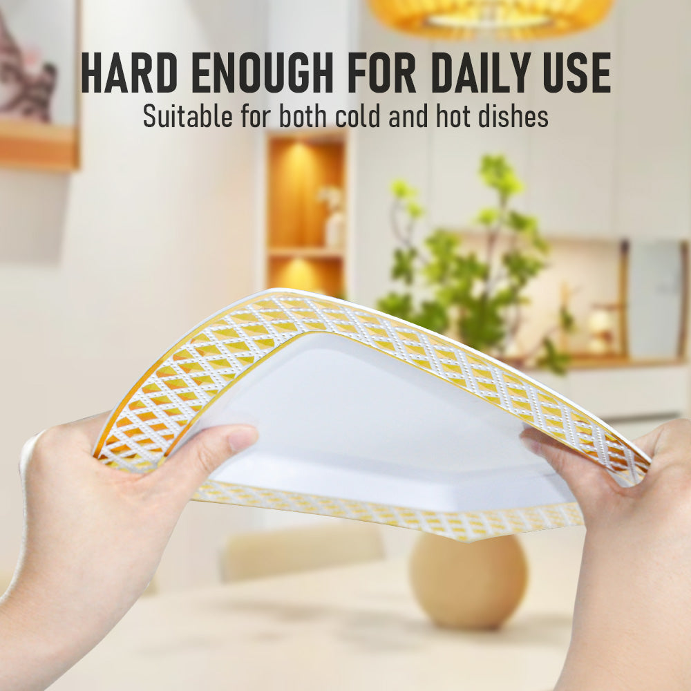 175pcs Food-Grade Wedding Event Banquet Disposable Tableware Dinnerware Gold-Edged Plastic Cutlery Pack of 25 Dining Sets Square Plates Cutlery Napkins - Image 7