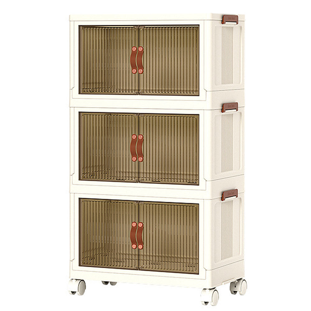 Foldable Storage Cabinet Stackable Bins Household Plastic Closet Multi-purpose Organizer Doors and Top Lid 2 Way Opening with 360 Degree Rotatable Wheels - Image 1