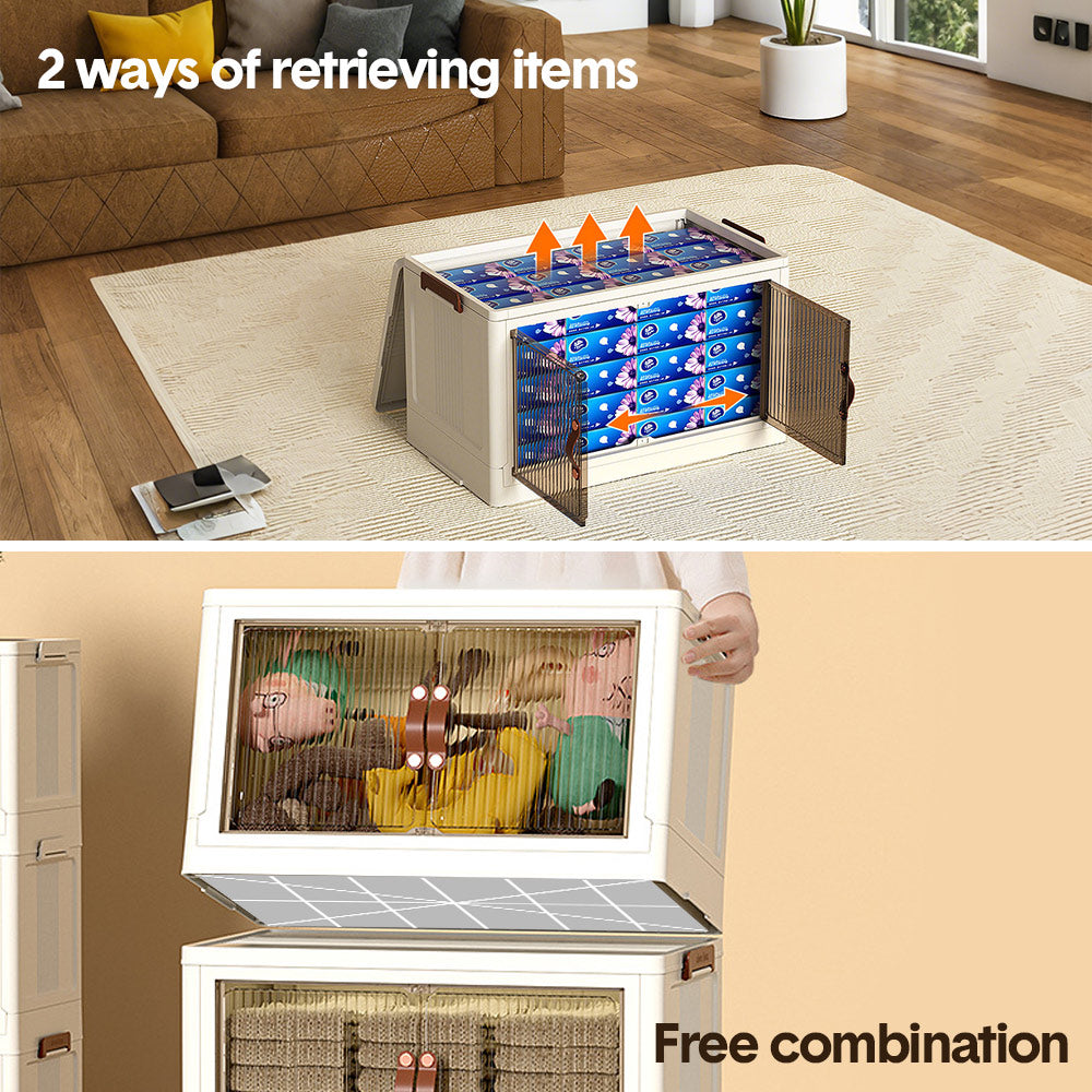 Foldable Storage Cabinet Stackable Bins Household Plastic Closet Multi-purpose Organizer Doors and Top Lid 2 Way Opening with 360 Degree Rotatable Wheels - Image 3