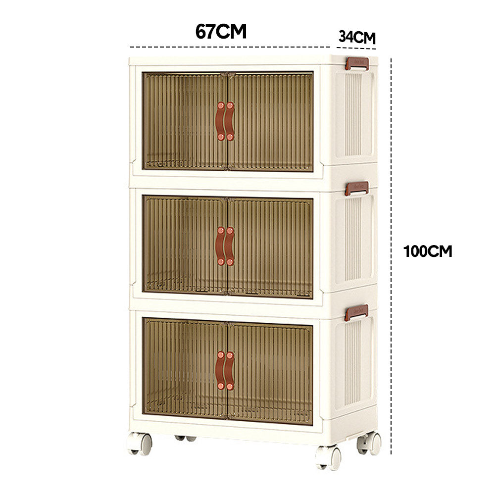 Foldable Storage Cabinet Stackable Bins Household Plastic Closet Multi-purpose Organizer Doors and Top Lid 2 Way Opening with 360 Degree Rotatable Wheels - Image 7