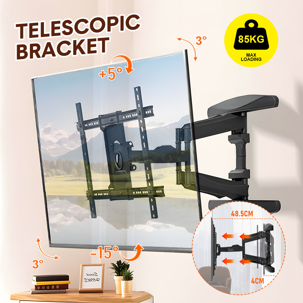Telescopic Swivel and Tilt TV Monitor Wall Mount Bracket Load up to 85kg Full Motion Long Arm Bracket Max 48.5cm Extension For Most 32-80 inch Flat TVs - Image 2
