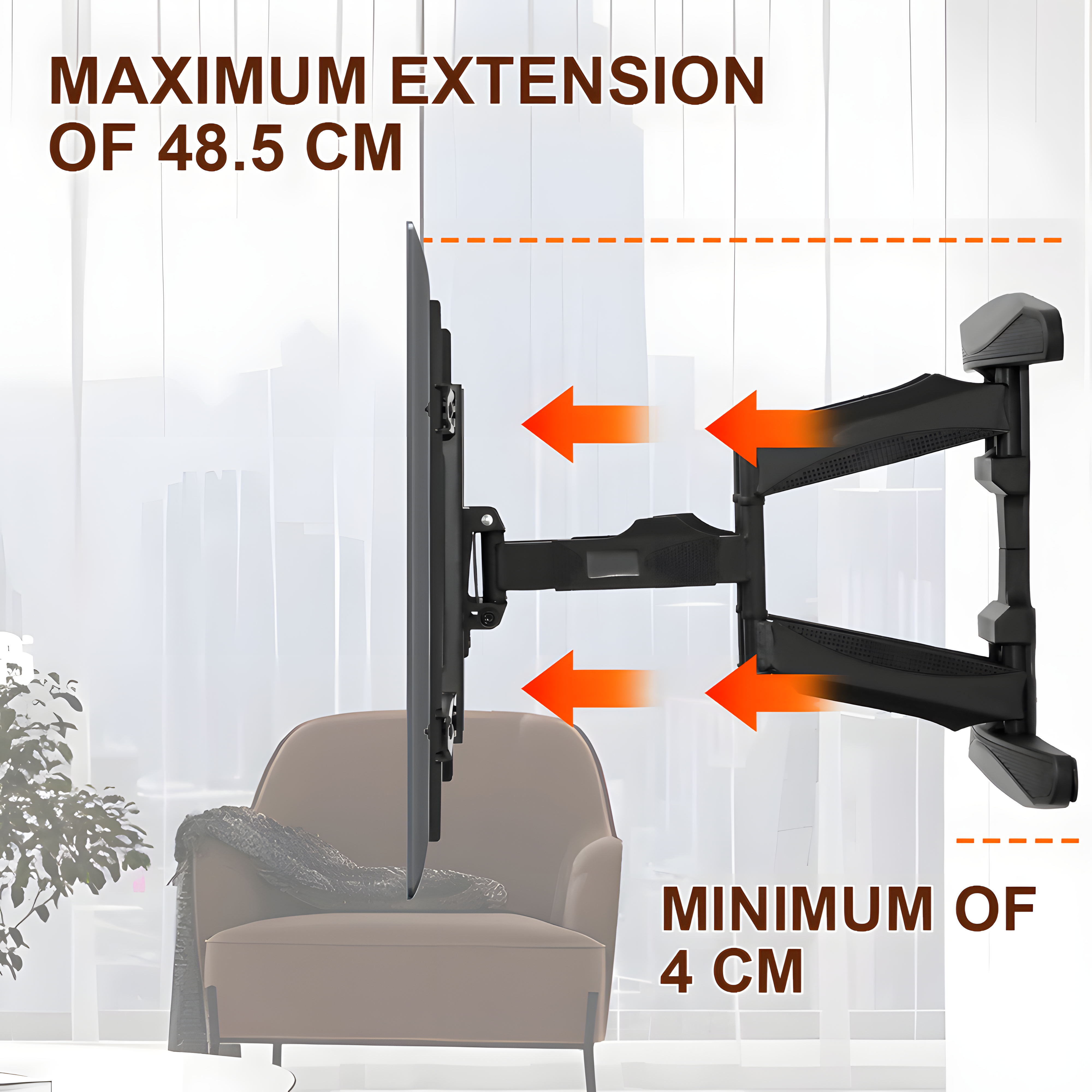 Telescopic Swivel and Tilt TV Monitor Wall Mount Bracket Load up to 85kg Full Motion Long Arm Bracket Max 48.5cm Extension For Most 32-80 inch Flat TVs - Image 3
