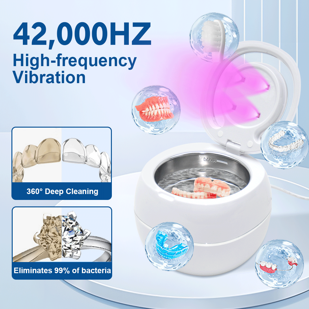 Ultrasonic UV Cleaner Portable 42khz Dual Mode Cleaner 180-220ml with Chamber and Timer for Dentures Aligner Retainer Dental and Jewellery Cleaning Machine - Image 5