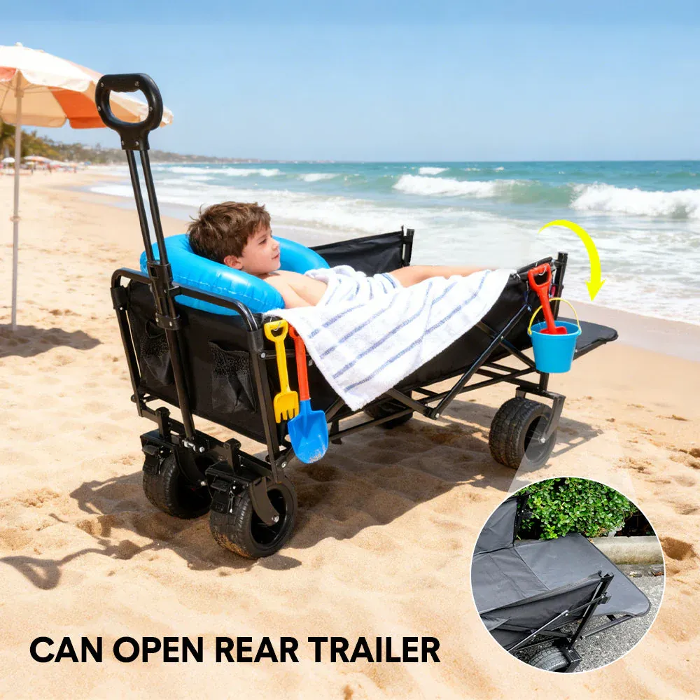 Foldable Camping Wagon 150L Portable Hand Trolley with All-Terrain Wheels and Tailgate For Outdoor Picnic Shopping Sports Max Load 200Kg Utility Cart - Image 3