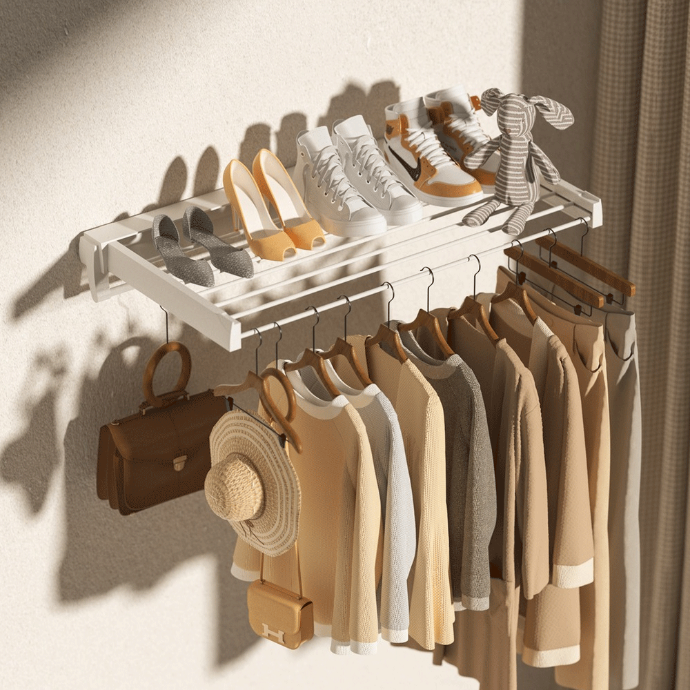 Alston Wall Mounted Drying Rack Clothes Airer Space Saver Folding Dryer Bearing Capacity 12KG Foldable Rail With Hooks Indoor Outdoor Balcony Laundry White - Image 5