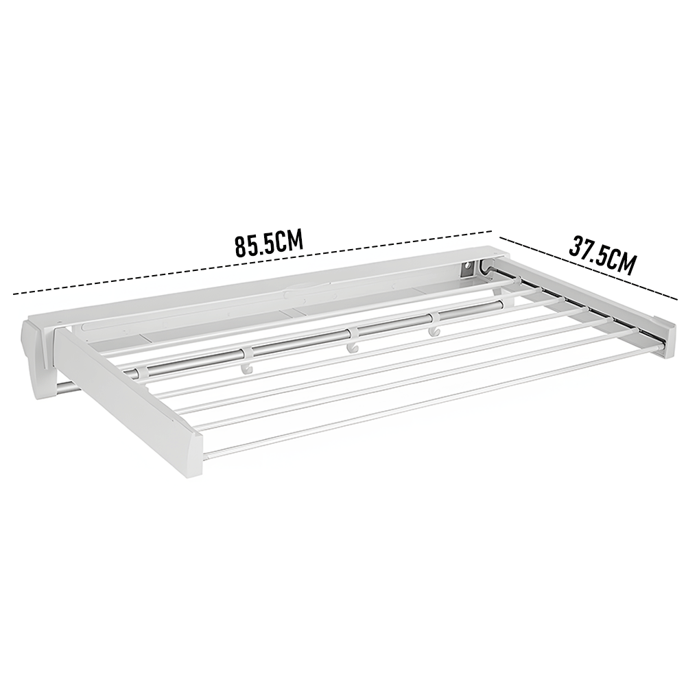 Alston Wall Mounted Drying Rack Clothes Airer Space Saver Folding Dryer Bearing Capacity 12KG Foldable Rail With Hooks Indoor Outdoor Balcony Laundry White - Image 8